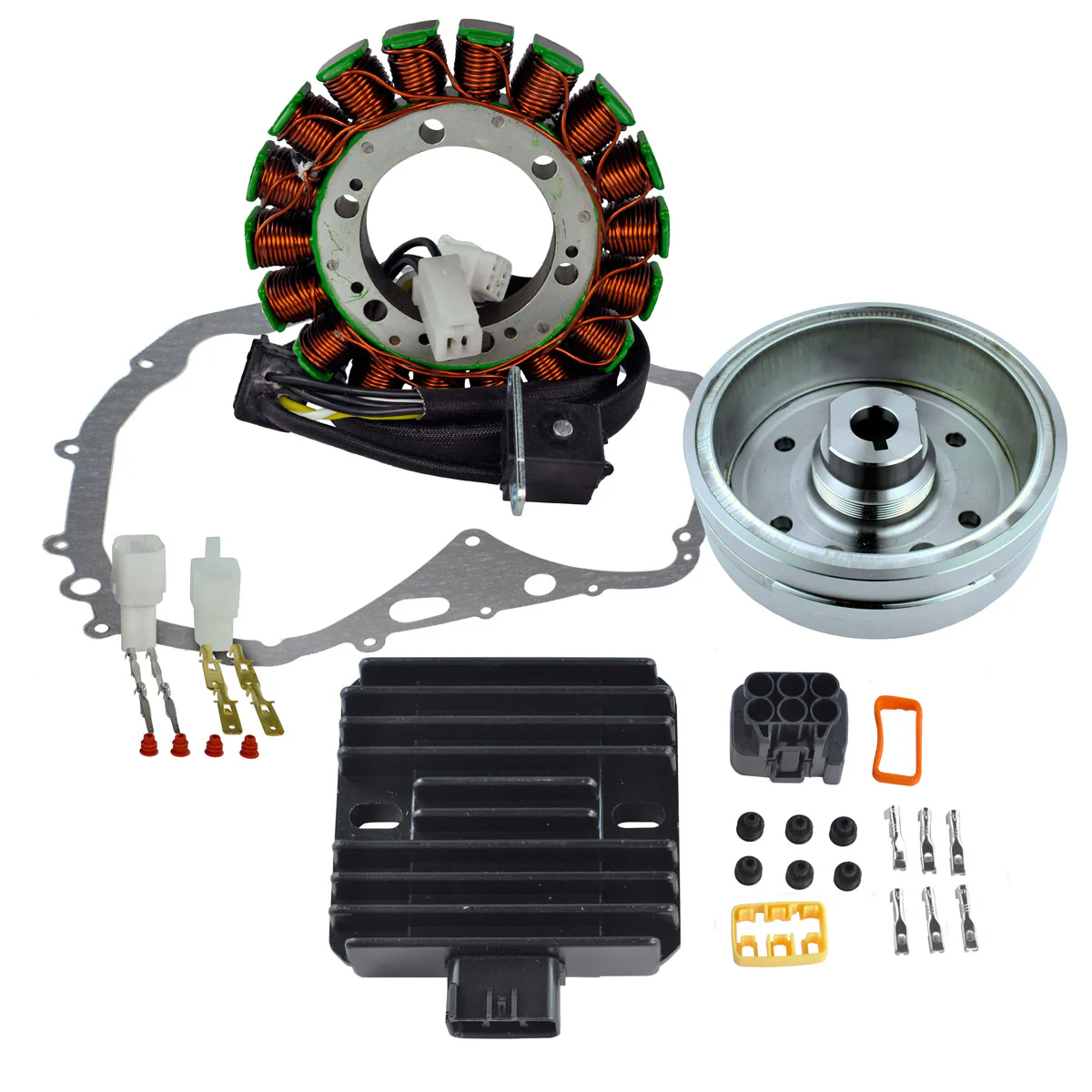Kit Stator + Improved Magneto Flywheel + Regulator Rectifier + Crankcase Cover Gasket for Suzuki LTF 400 Eiger 2002-2007 - Image 2